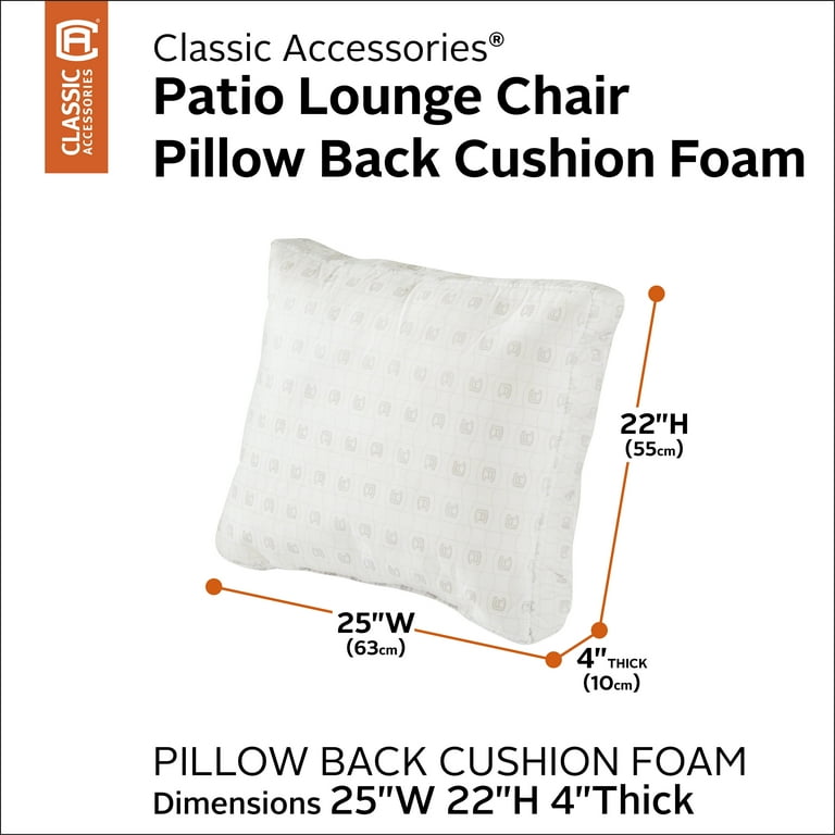 Classic Accessories Patio Lounge Chair Pillow Back Cushion Foam