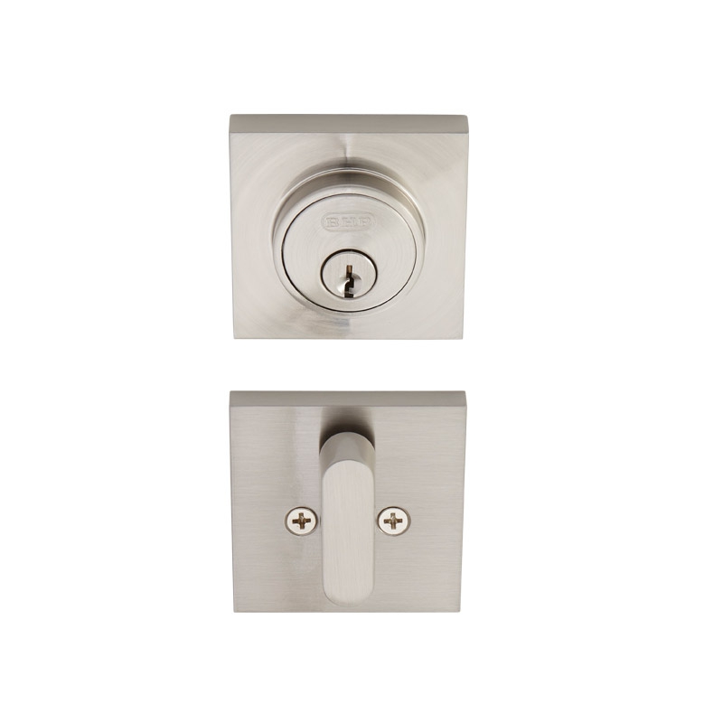 Satin Nickel Flat Keyed Entry Door Knob / Deadbolt Combo Pack with Square Rose - image 3 of 4