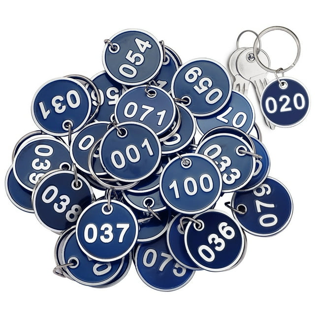 Étiquettes Numérotées, 100 Pcs Numéro 001-100 Estampage Étiquettes Numérotées Étiquettes pour la Classification, Rond Métal Numéroté Marquage Identification Étiquettes Volantes avec Porte-Clés pour Clés, Armoires, Boîtes, Animaux, Plantes