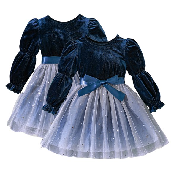 KYAIGUO Baby Toddler Silk Velvet Dress for Girls,Kids Long Sleeved Princess Mesh Skirt Tutu Tulle Onesies Bow Dress for 1-7Y