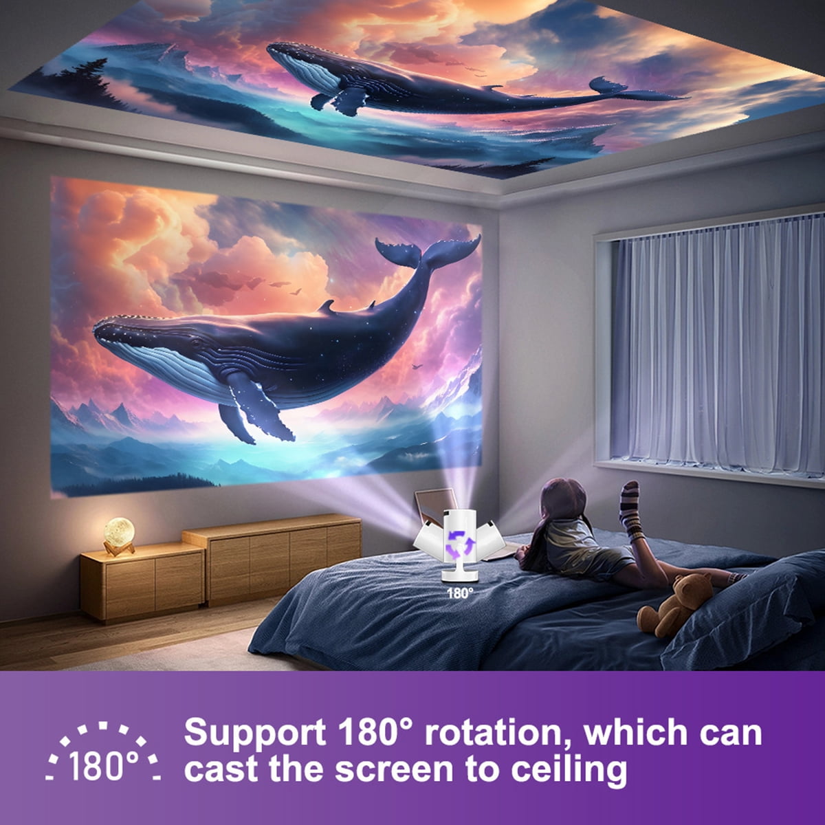 Oamodu HD Mini Projector with Android 11, 4K Supported, 180° Rotatable, Portable for Home Use, Ideal for Movies and Everyday Entertainment