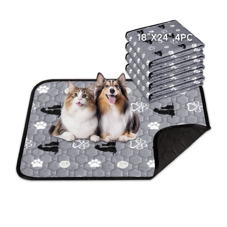 Sanmadrola Washable Pee Pads for Dogs, 18" X 24" Pet Training Pads Reusable Non Slip Pet Puppy Pads for Pet Training (4 Packs)