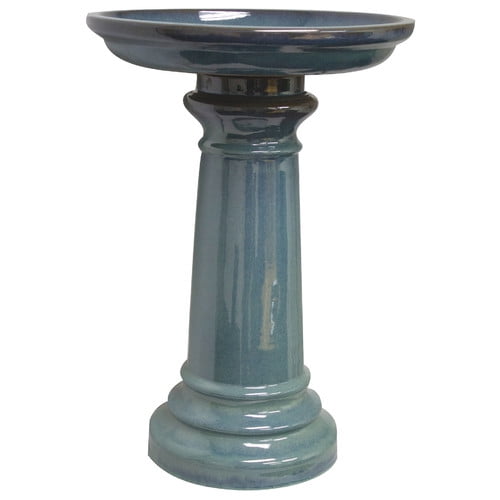 Sun Pottery Classic Ceramic Two-Piece Birdbath, Light Blue by Gardman USA