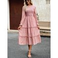 thumbnail image 4 of Mialoley Femme Bohème Robe Florale, Manches Longues Col Rond Smocké une Ligne Robe Longue Flowy Robe, 4 of 7