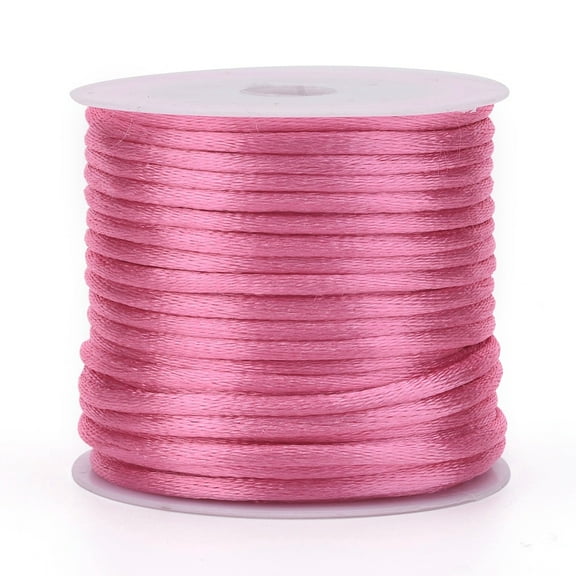1roll Nylon Cord Satin Rattail Cord for Beading Jewelry Making Chinese Knotting Pearl Pink 1mm about 32.8 yards(30m)/roll