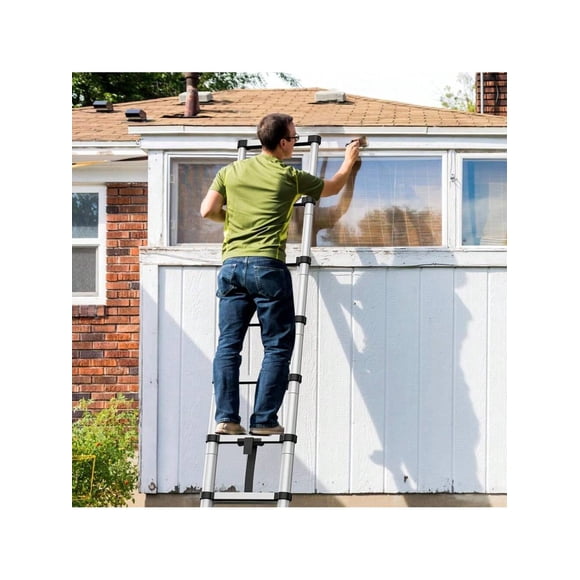 Eastvita Aluminum Telescoping Extension Ladder with Hooks Carry Bag - Multi-Purpose Collapsible Ladder for RV Household Outdoor Work
