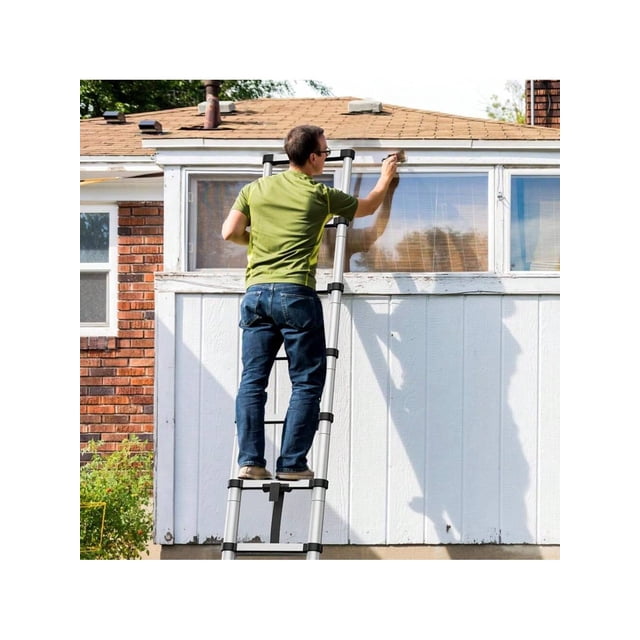 Bingirl Aluminum Telescoping Extension Ladder with Hooks and Carry Bag - Multi-Purpose Collapsible Ladder for RV, Household & Outdoor Work