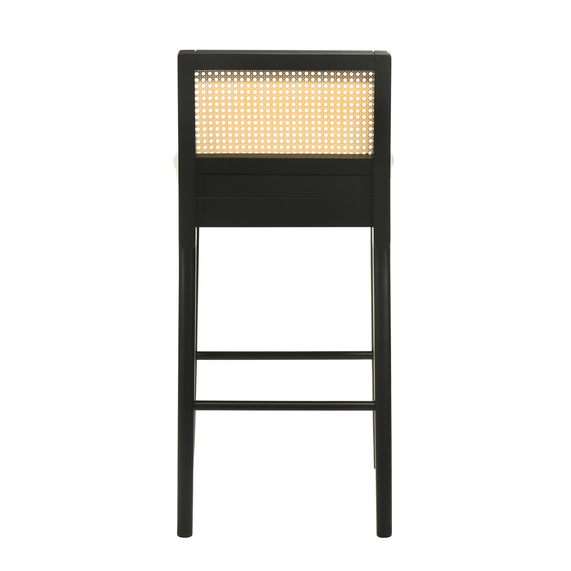 Tobias Coastal Modern Wood Bar Height Kitchen Bar Stool in Black Finish with White Boucle Fabric Upholstered Seat