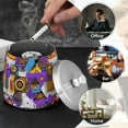 thumbnail image 4 of Yayeee Ashtray with Lid for Cigarette Smokeless Stainless Steel Home Ash Holder, Purple Simple Triangles, 4 of 7