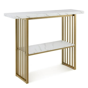 Topcobe 48" 2-Tier Console Table with Gold Finished Frame, Side Table for Front Hall, Hallway and Foyer, Living Room, White