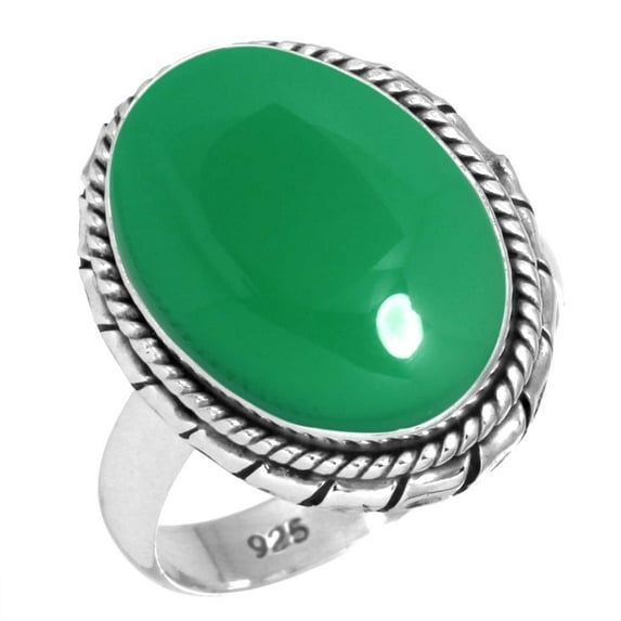 925 Sterling Silver Ring For Women - Men Real Green Onyx Gemstone Silver Ring Size 9.5 May Birthstone Boho Silver Ring Size 9.5 Anniversary - Gift For Wife 925 Silver Gemstone Jewelry