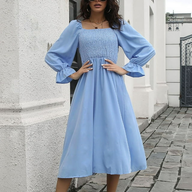 Gspmoly Robes d'Été pour Femmes, Robe à Manches Longues pour Femmes à Col en V à Rayures Irrégulières à Taille Haute, Robes de Mariage pour Femmes Économies