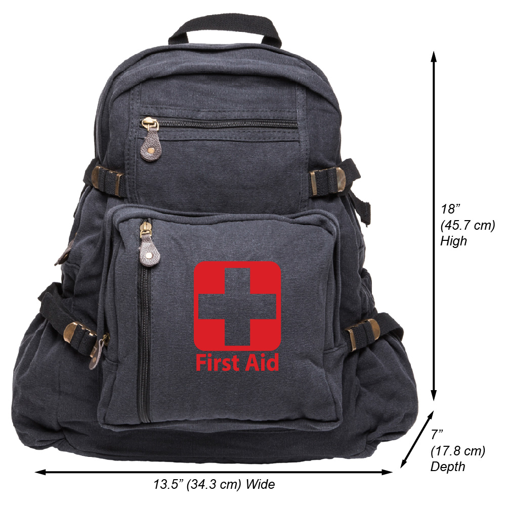 First Aid Army Sport Heavyweight Cotton Canvas Backpack Bag Black & Red, Large