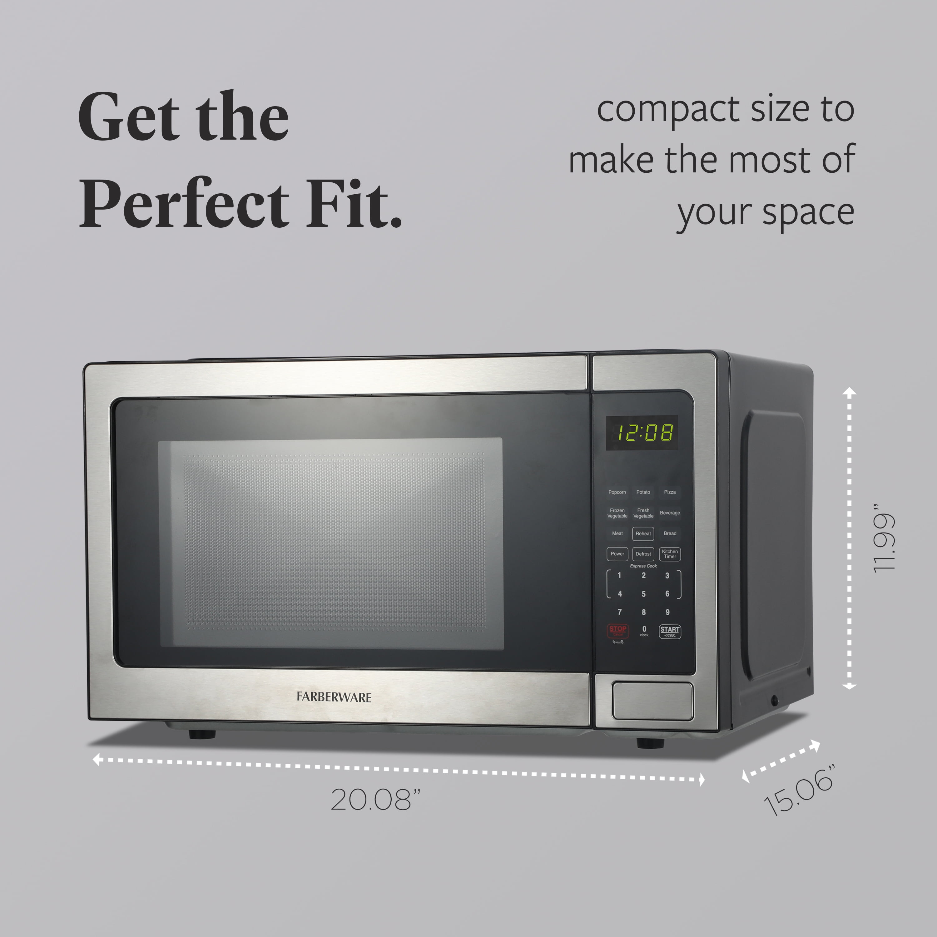 Farberware 1.1 Cu. Ft. Countertop Microwave Oven – 1000W Power, Auto Cook Settings, Defrost, and Safety Lock – Stainless Steel