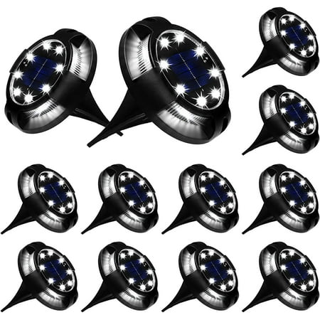

Solar Ground Lights Outdoor 12 Packs 12 LED Disk Lights Solar Powered Waterproof New In-ground Lights For Garden Deck Stair Step Lawn Patio Driveway Walkway Pathway Yard decoration(White Light 12PACK)