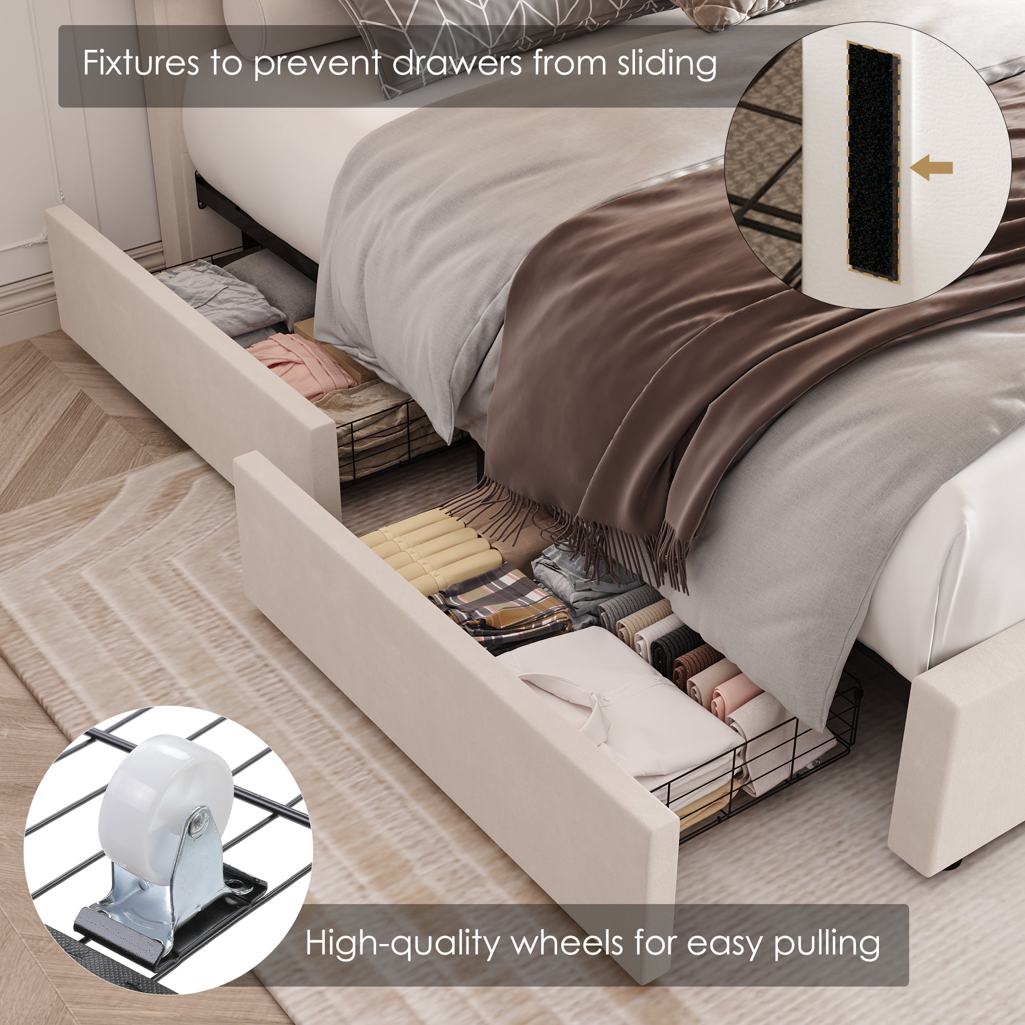 Homfa King Size LED Bed, 4 Storage Drawers, Velvet