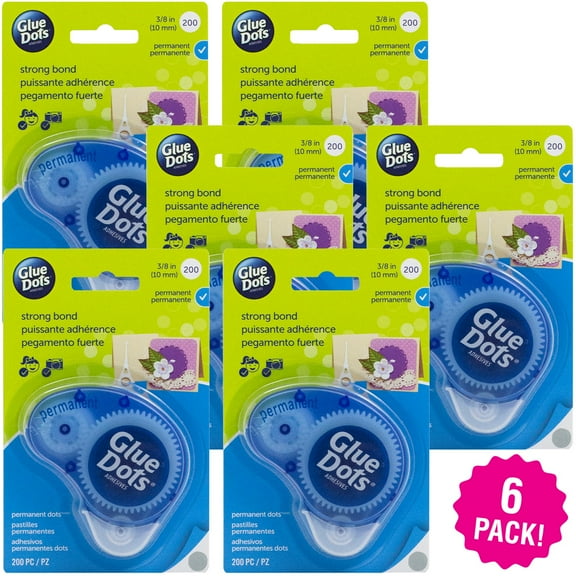 Multipack of 6 - Glue Dots .375" Dot Disposable Dispenser-Permanent, 200 Clear Dots
