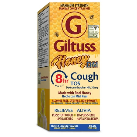 Giltuss Honey DM Cough Maximum Strength Antitussive Syrup, 4 fl oz (118 ml)