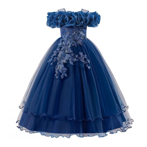 WRKEKC Girls Floral Dress Sleeveless One Shoulder Sequin Sparkle Tulle Wedding Pageant Gown Breathable for 7-13 Years