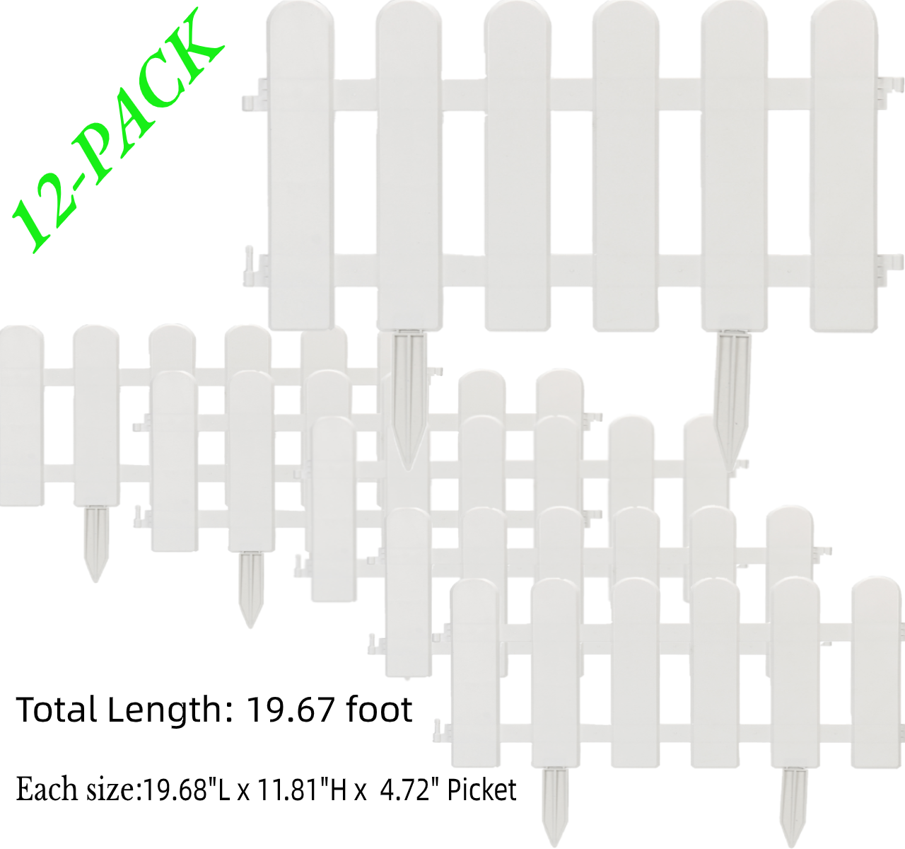 Buy Stoneway 12Pack Garden Picket Fencing, White Plastic Fence Panels