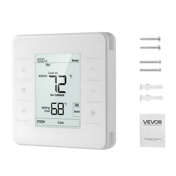 VEVOR 7-Day Programmable Thermostat, Home Thermostats for Heat Pump,Air Conditioner,Underfloor Heating, LED Screen with Backlight & 1Cool 1Heat,Energy-Efficient,Wide Temp Range,White