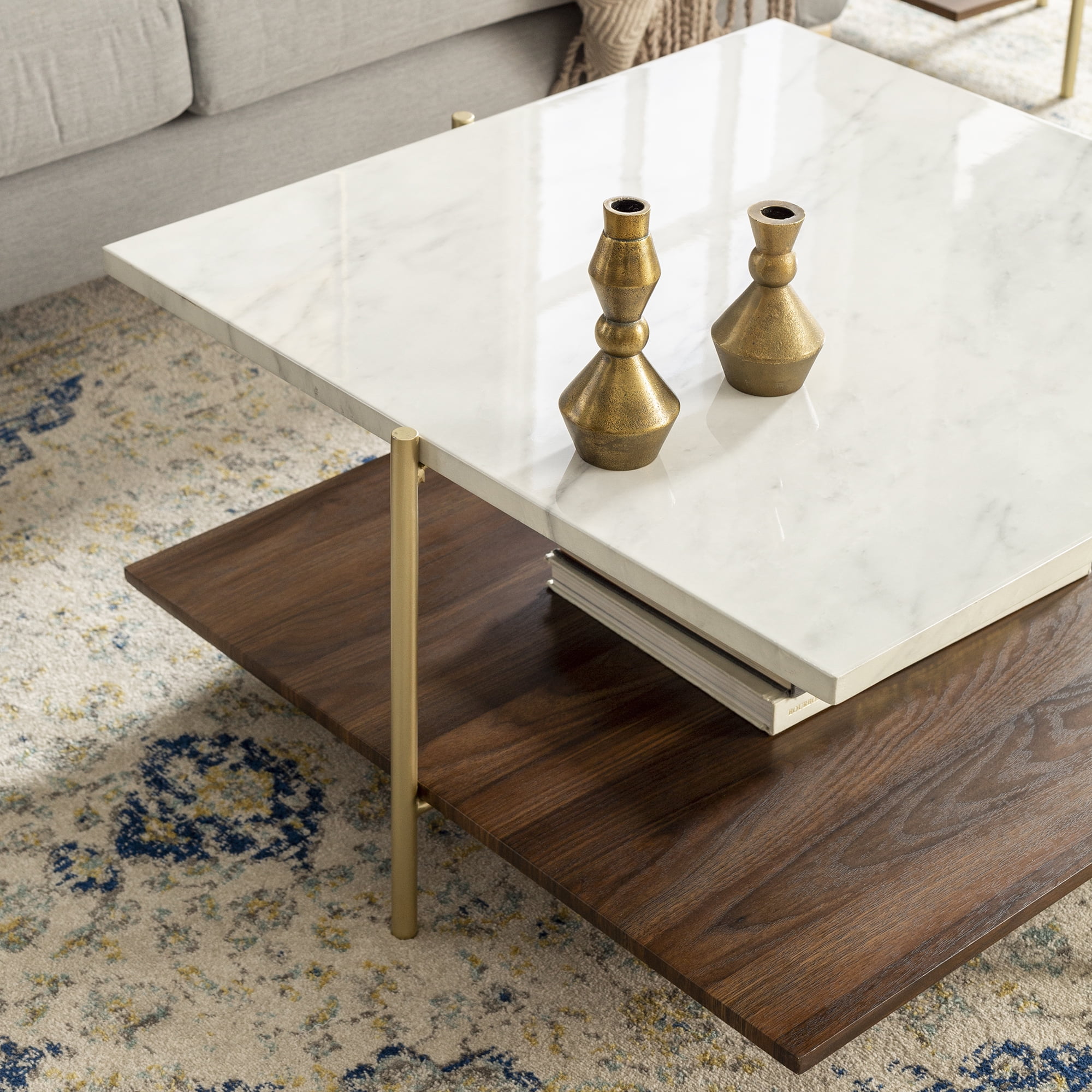 Walker Edison Jackie Faux White Marble Square Coffee Table