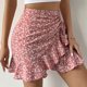 thumbnail image 5 of Falda corta floral envolvente para mujer Falda corta con estampado floral con cordón y dobladillo con volantes irregulares para el verano, 5 of 6