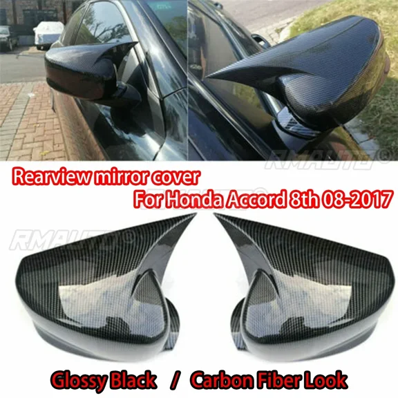 For Honda Accord 8th 8.5th 9th 08-2017 Rearview Mirror Cover Glossy Black Carbon Fiber Look