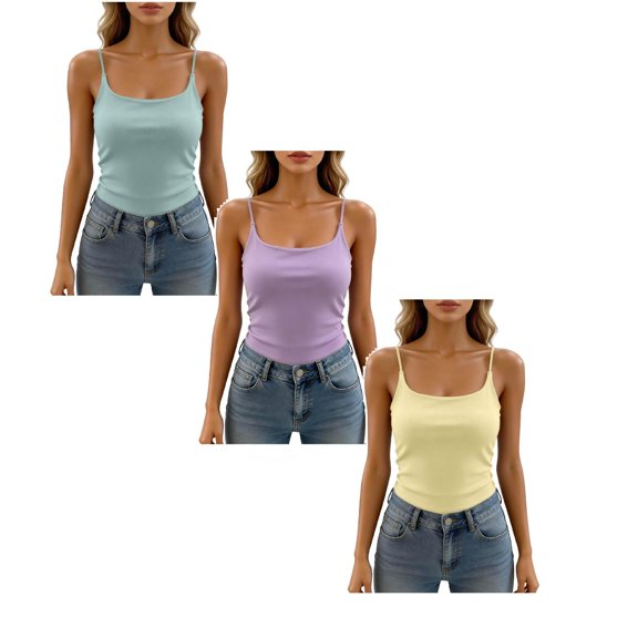 MuXiKeJi Clothes Tank Top with Built in Bra for Women Round Neck Casual Summer Workout Gym Running Cami Sleeveless Slim Fit Camisole
