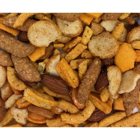 Spicy Snack Mix. Crunchy Bar Food, Blend of Cheese Crackers, Cajun Corn Sticks, Almonds, Rice Crackers etc. Great Party Snack. Two - 1 Pound