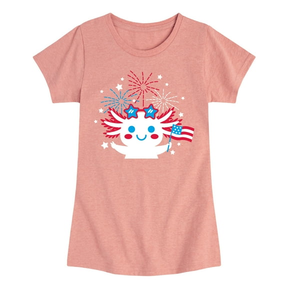 Instant Message - Americana - Axolotl Celebrating with Fireworks - Toddler & Youth Girls Short Sleeve Graphic T-Shirt