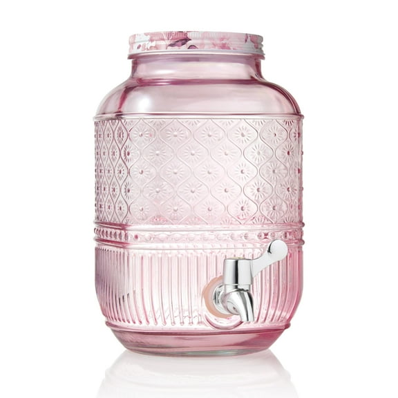 Godinger Drink Dispenser, Glass Water Dispenser, Large Beverage Dispenser with Spigot, Vintage Decor - 1 Gallon