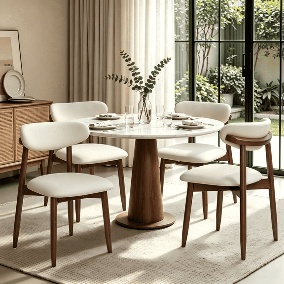 DyFun Dining Chair Set of 4, Upholstered Wooden Dining Chairs with Curved Back, Modern Fabric Kitchen Side Chairs