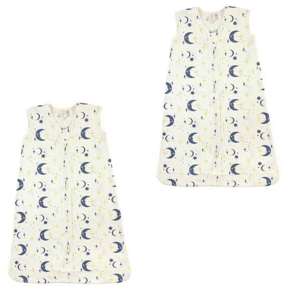 Touched by Nature Unisex Baby Organic Cotton Sleeveless Wearable Sleeping Bag, Sack, Blanket, Moon 2-Pack, 6-12 Months