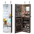 thumbnail image 4 of Gymax Wall Mounted Jewelry Armoire with Full-Length Mirror and 3-Color Lights, Brown, 4 of 10