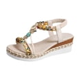 thumbnail image 2 of Bohemian Wedge Sandals for Women Summer Dressy Ankle Elastic Wide Width Platform Sandals Lightweight Comfortable Open Toe Slip On Ankle Strap Beach Shoes Beige 7, 2 of 7