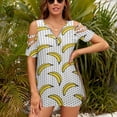 thumbnail image 3 of Cute Yellow Banana Womens Summer V Neck Zipper Top Short Sleeve T Shirt Off Shoulder Top Casual Classy Loose Shirts, 3 of 7