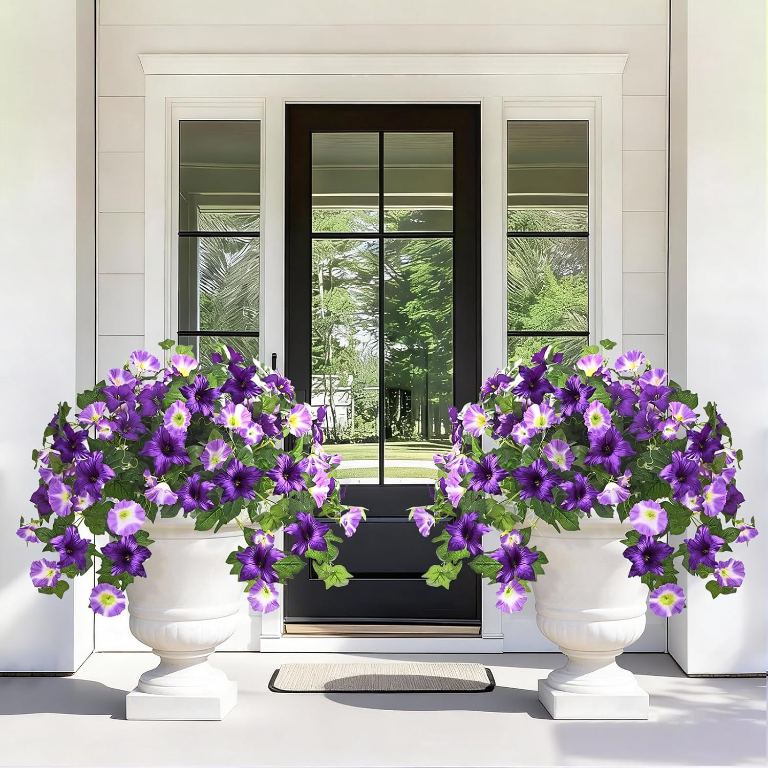 Yastouay Artificial Flowers for Outdoors, 2PCS Artificial Petunias UV Resistant Fake Outdoor Flowers, Realistic Faux Flowers Fake Silk Petunias for Outside Garden Porch Patio Yard Decor, Purple