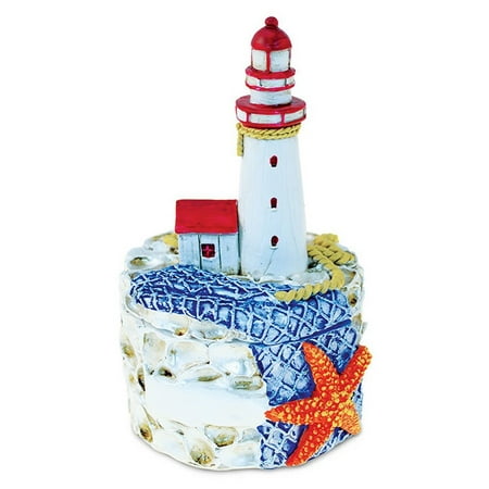 Nautical Jewelry Box Red Lighthouse With Orange Starfish