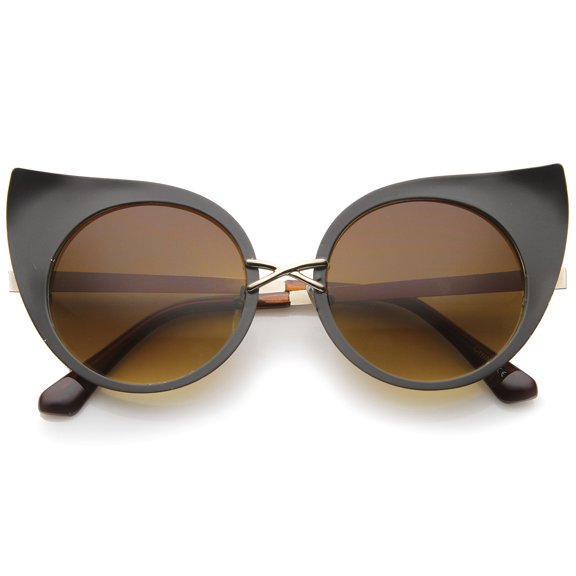 sunglassLA Unisex Women's Fashion Exaggerated Curved Round Cat Eye Sunglasses (Brown / Amber) - 47mm