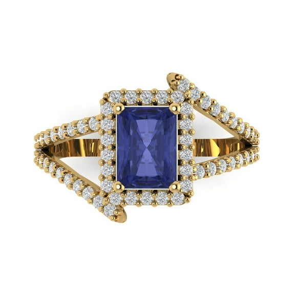 Solitaire with Accents Engagement Ring for Women - 1.935ct Simulated Tanzanite in 18K Yellow Gold Promise Ring