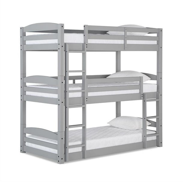 Dorel Living Sierra Triple Floor Wooden Bunk Bed in Gray Set Up As