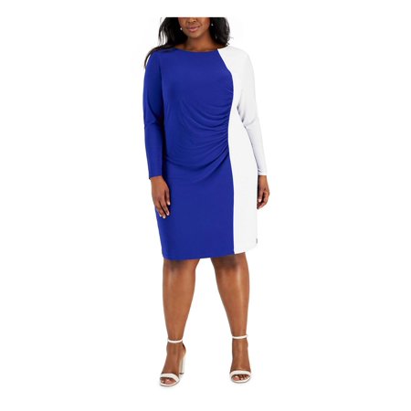 Kasper Womens Plus Colorblock Knee Sheath Dress