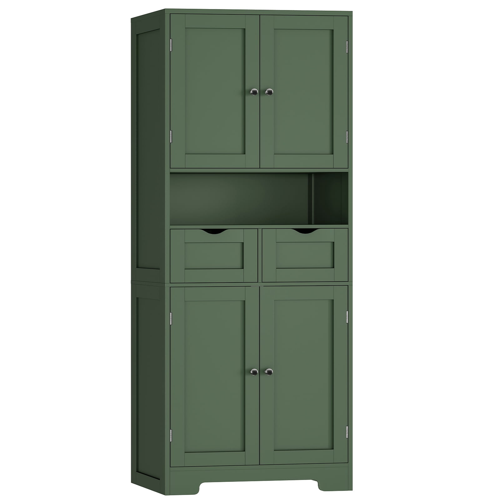 Kitchen Pantry Cabinet with Adjustable Shelf, Tall Storage Cabinet with 2 Drawers & 4 Door, Food Pantry Cabinets, for Kitchen, Dining Room, Living Room, Green
