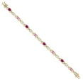 thumbnail image 3 of Gem Stone King 18K Yellow Gold Plated Silver Red Created Ruby and Pink Sapphire and Lab Grown Diamond Bracelet for Women | 4.41 Cttw | Gemstone July Birthstone | Oval 6X4MM | Length 7.25 inches, 3 of 6