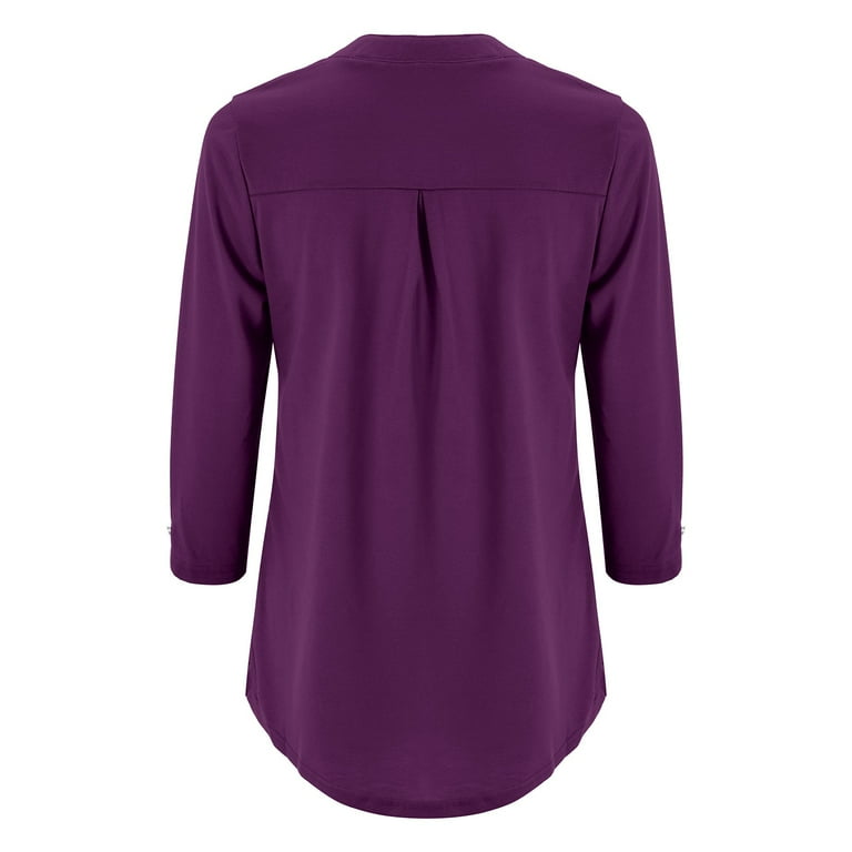 Purple Womens Plus Size Shirts, Long Sleeve Plus Size Blouse for
