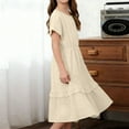 thumbnail image 4 of Atogsazn Toddler Girls Linen Dress Kids Casual Ruffle A Lined Sundress Short Sleeve Midi Dresses Summer 02-Beige 2-3Years Fashion, 4 of 8