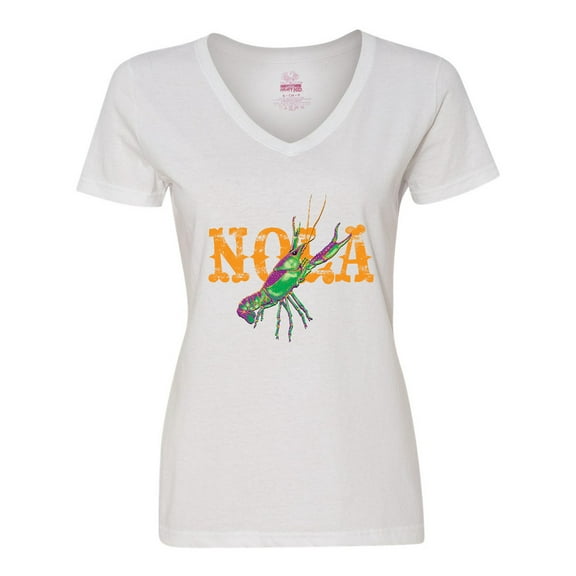 Inktastic NOLA Mardi Gras Crayfish in Orange Women's V-Neck T-Shirt