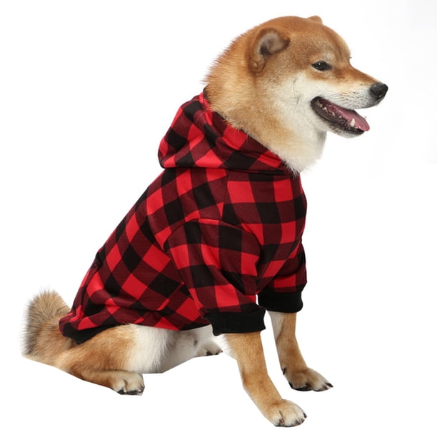 Ropa navideña para perros con capucha y sudadera con capucha para mascotas a cuadros gruesos MFZFUKR CPB-US-FXT33-4