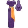 thumbnail image 4 of Disfraz de danza del vientre de Halloween para mujer, traje de princesa heroica árabe con abertura lateral, vestido superpuesto con adornos dorados y velo, 4 of 5